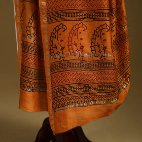 Orange - Natural Dyed Block Printed Chanderi Silk Bagh Dupatta 47