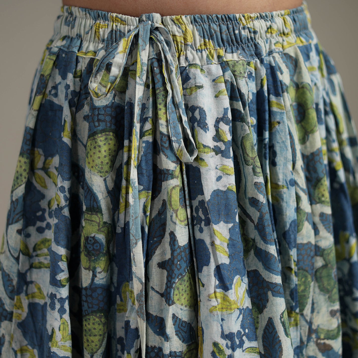 Bagru Hand Block Print 24 Kali Patchwork Natural Dyed Cotton Long Skirt 01