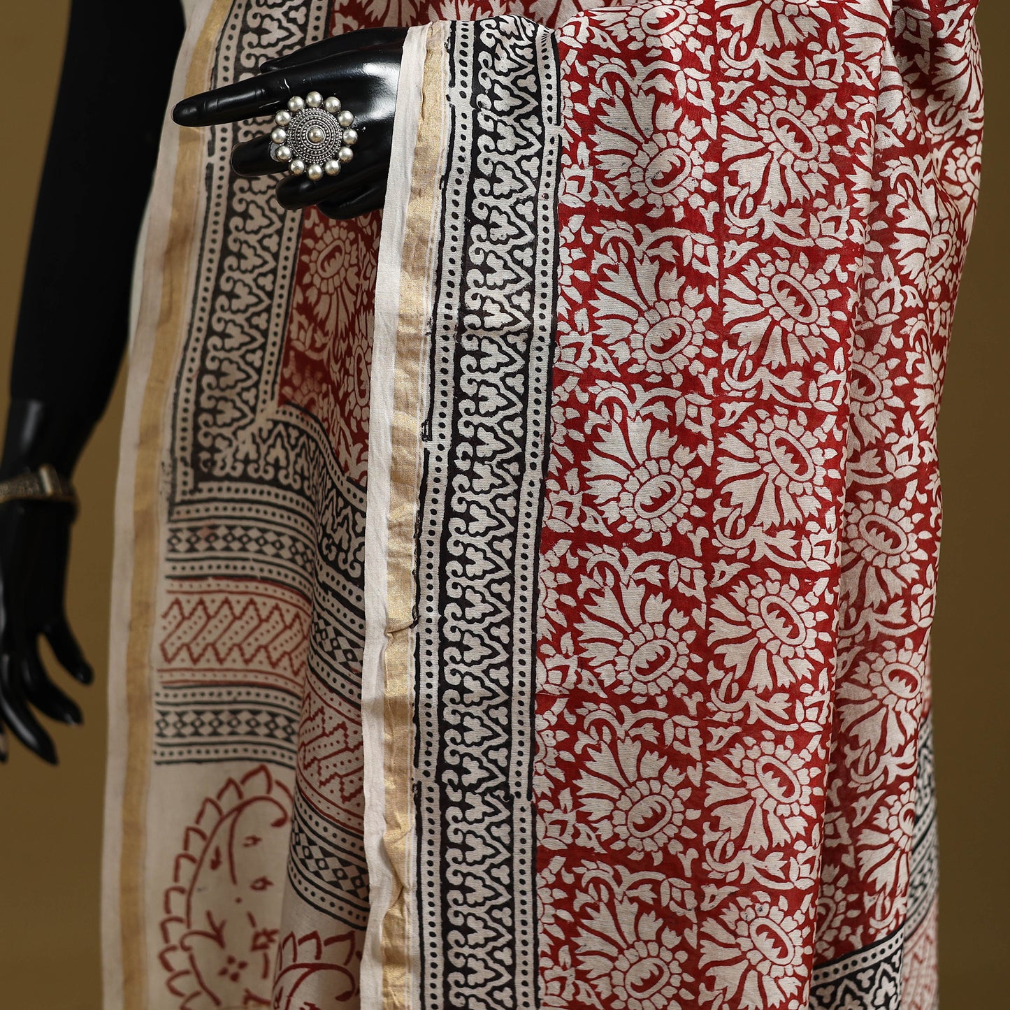 Red - Natural Dyed Block Printed Chanderi Silk Bagh Dupatta 48