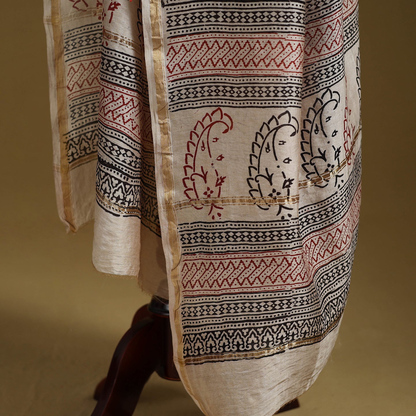 Red - Natural Dyed Block Printed Chanderi Silk Bagh Dupatta 48