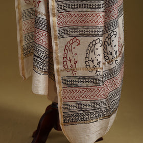Red - Natural Dyed Block Printed Chanderi Silk Bagh Dupatta 48