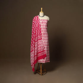 Pink - 3pc cotton unstitched kutch batik dress material 04