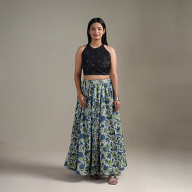 Bagru Hand Block Print 24 Kali Patchwork Natural Dyed Cotton Long Skirt 01