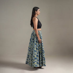 Bagru Hand Block Print 24 Kali Patchwork Natural Dyed Cotton Long Skirt 01