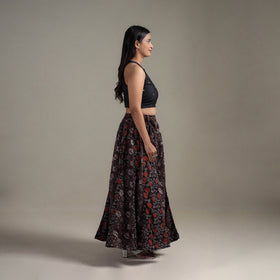 Bagru Hand Block Print 24 Kali Patchwork Natural Dyed Cotton Long Skirt 02