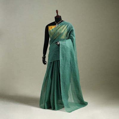 Green - Nazaakat Kota Doria Cotton Plain Saree with Blouse & Jewellery Set 21