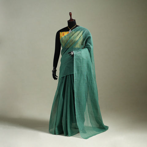 Green - Nazaakat Kota Doria Cotton Plain Saree with Blouse & Jewellery Set 21