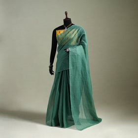 Green - Nazaakat Kota Doria Cotton Plain Saree with Blouse & Jewellery Set 21
