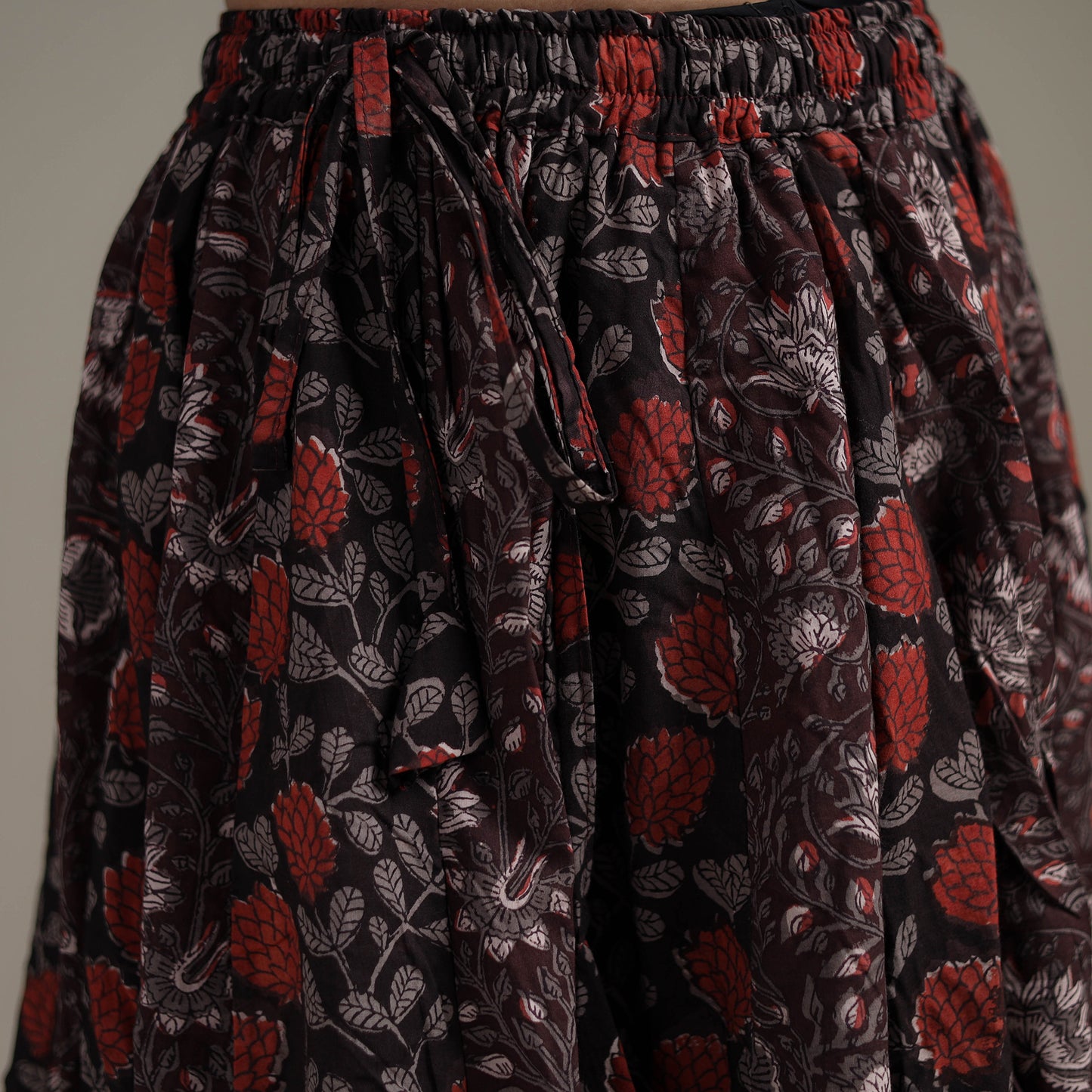 Bagru Hand Block Print 24 Kali Patchwork Natural Dyed Cotton Long Skirt 02