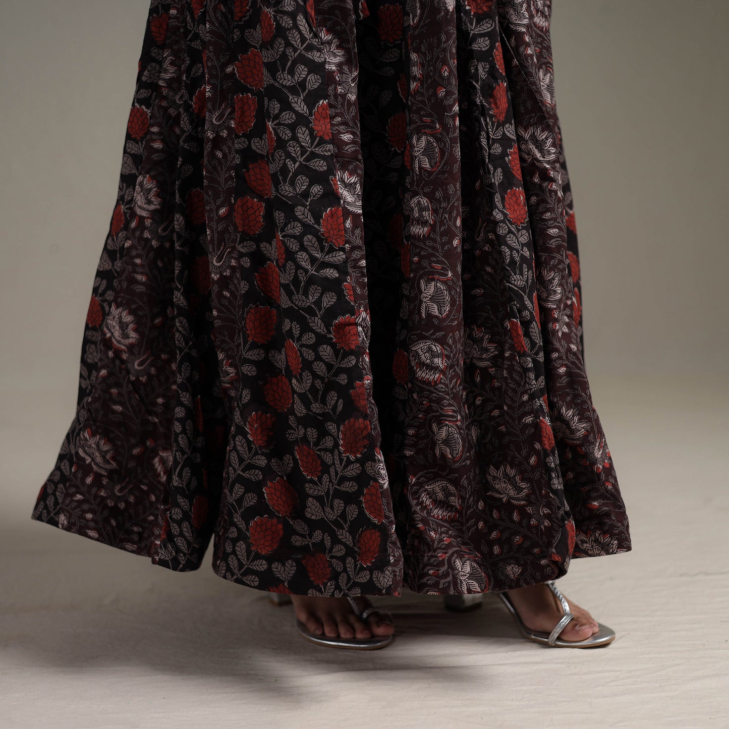 Bagru Hand Block Print 24 Kali Patchwork Natural Dyed Cotton Long Skirt 02