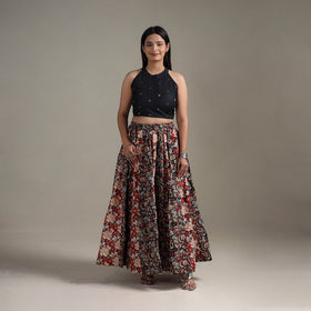 Bagru Hand Block Print 24 Kali Patchwork Natural Dyed Cotton Long Skirt 03
