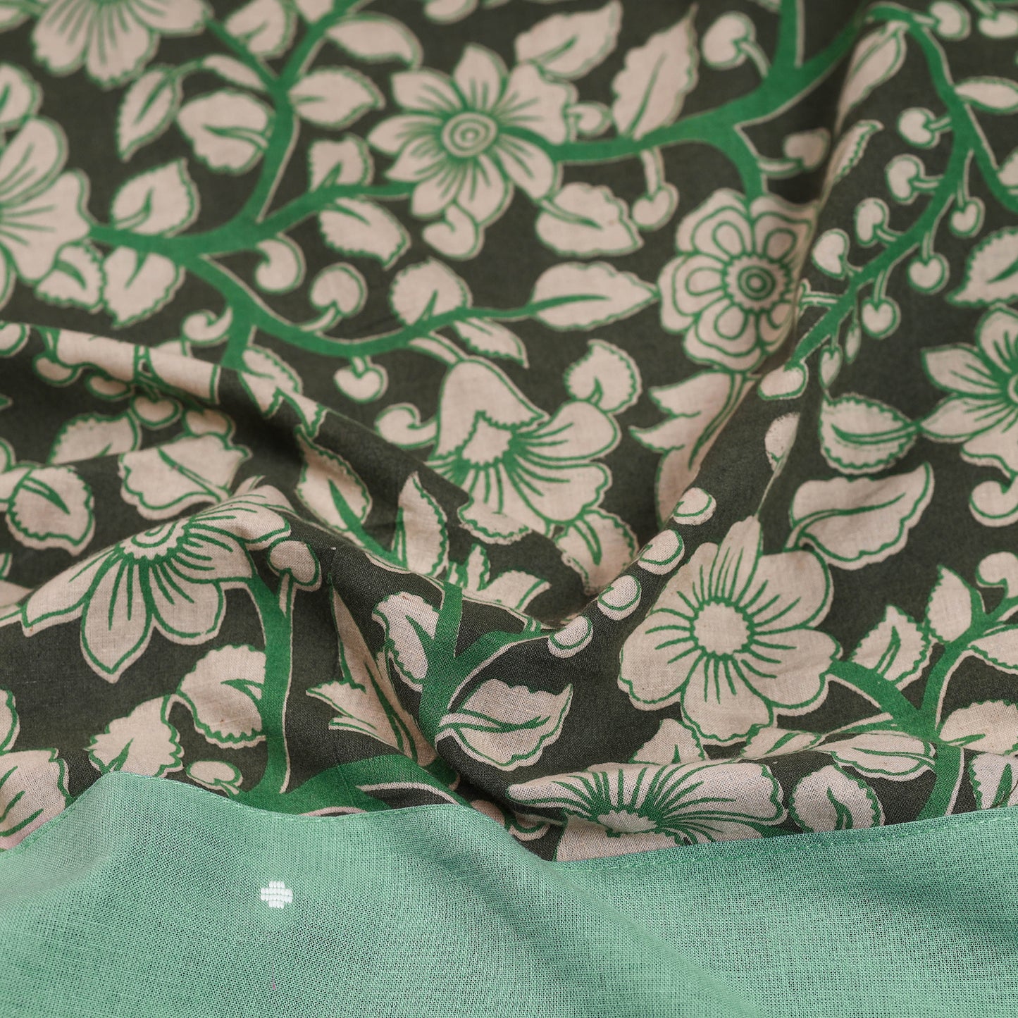 Dark Grey - Cotton Kalamkari Print Blouse Piece 14