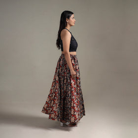 Bagru Hand Block Print 24 Kali Patchwork Natural Dyed Cotton Long Skirt 03