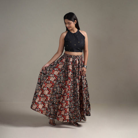 Multicolor - Bagru Hand Block Print 24 Kali Patchwork Natural Dyed Cotton Long Skirt 03
