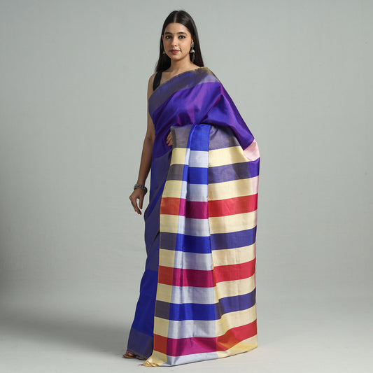 Purple - Bengal Pure Handloom Stripes Katan Silk Saree 05