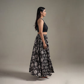 Bagru Hand Block Print 24 Kali Patchwork Natural Dyed Cotton Long Skirt 04
