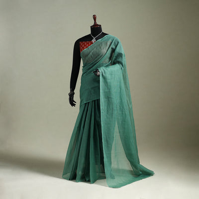 Green - Nazaakat Kota Doria Cotton Plain Saree with Blouse & Jewellery Set 22