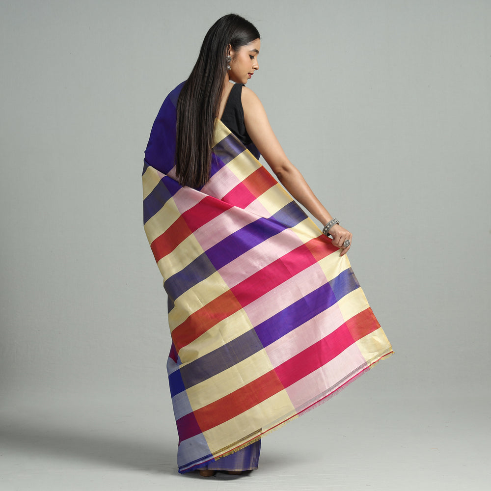 Purple - Bengal Pure Handloom Stripes Katan Silk Saree 05