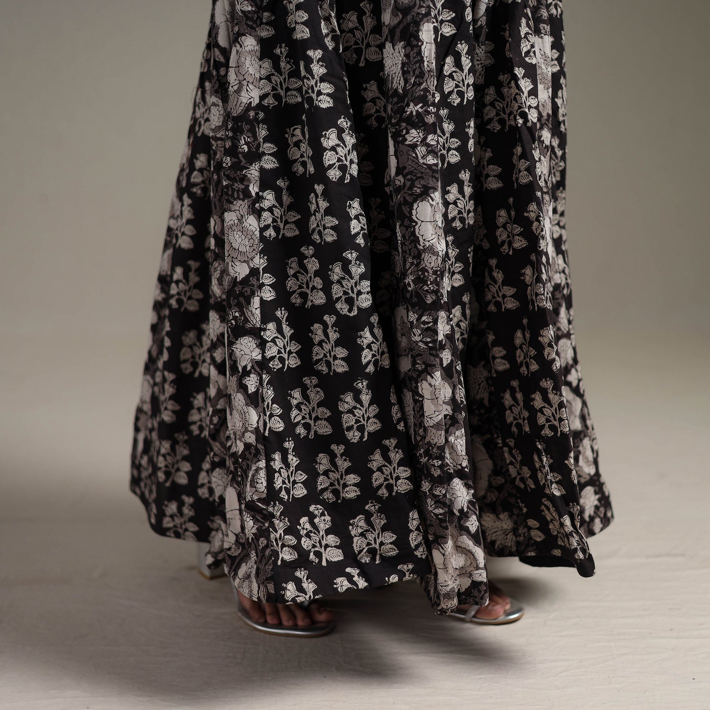 Bagru Hand Block Print 24 Kali Patchwork Natural Dyed Cotton Long Skirt 04