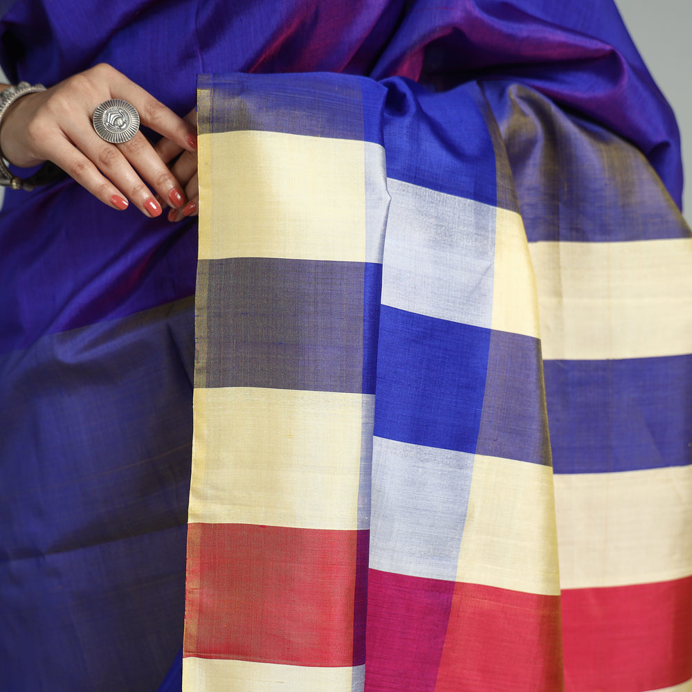 Purple - Bengal Pure Handloom Stripes Katan Silk Saree 05