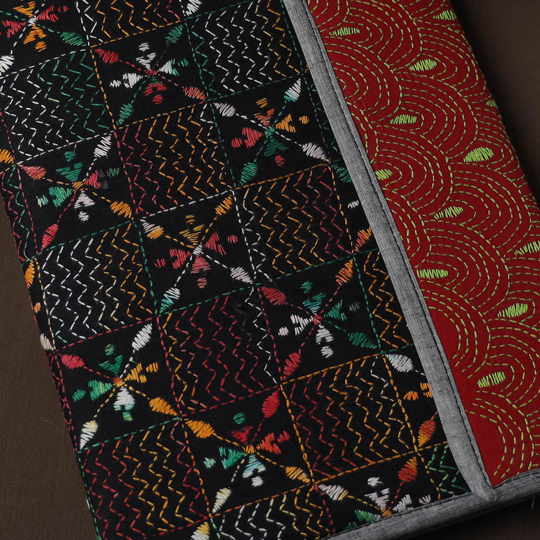 Black Handcrafted Bengal Kantha Work File Folder