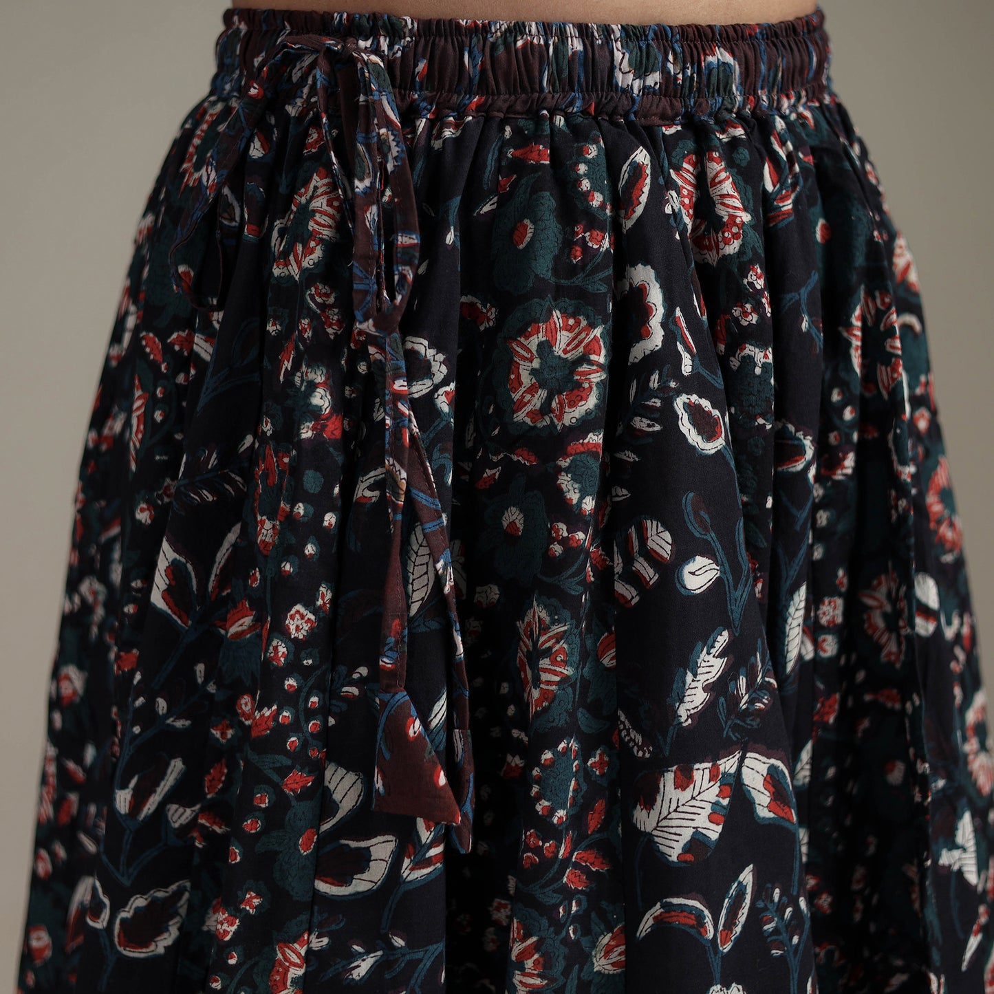 Bagru Hand Block Print 24 Kali Patchwork Natural Dyed Cotton Long Skirt 05