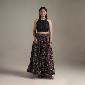 Bagru Hand Block Print 24 Kali Patchwork Natural Dyed Cotton Long Skirt 06