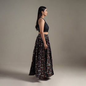 Bagru Hand Block Print 24 Kali Patchwork Natural Dyed Cotton Long Skirt 06