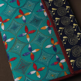 Green Handcrafted Bengal Kantha Work File Folder