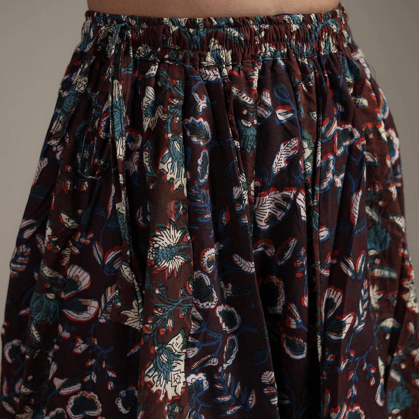 Bagru Hand Block Print 24 Kali Patchwork Natural Dyed Cotton Long Skirt 06