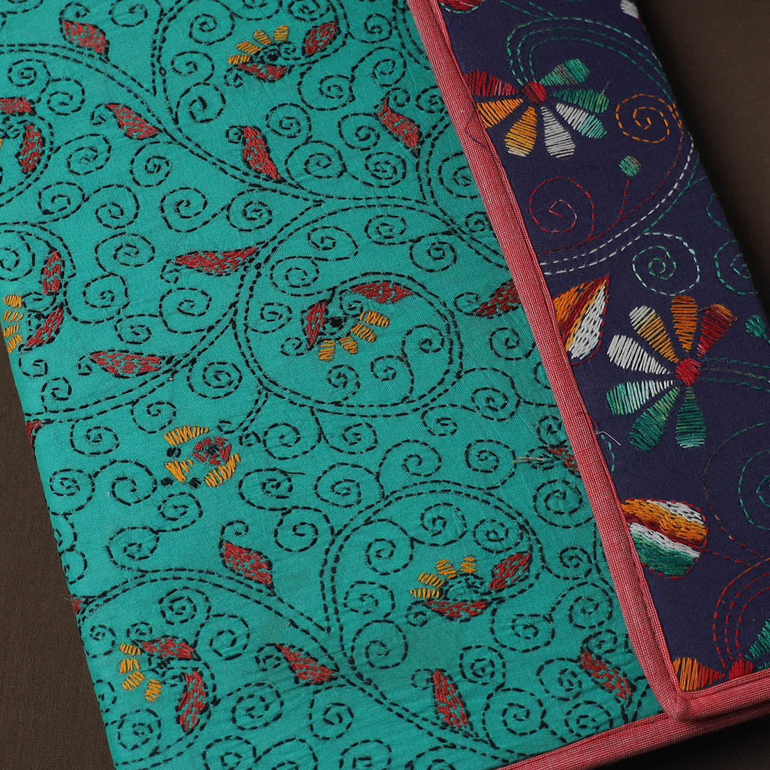Green Handcrafted Bengal Kantha Work File Folder