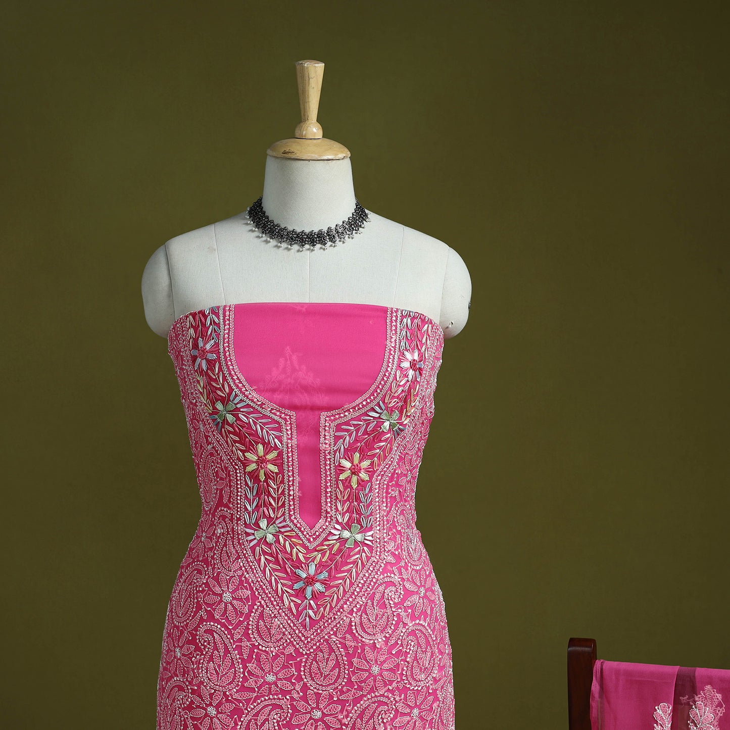 Lucknowi Hand Embroidered Chikankari Georgette 3pc Unstitched Dress Material 03