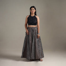 Bagru Hand Block Print 24 Kali Patchwork Natural Dyed Cotton Long Skirt 07