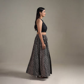 Bagru Hand Block Print 24 Kali Patchwork Natural Dyed Cotton Long Skirt 07