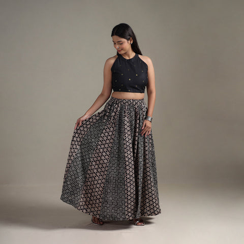 Multicolor - Bagru Hand Block Print 24 Kali Patchwork Natural Dyed Cotton Long Skirt 07