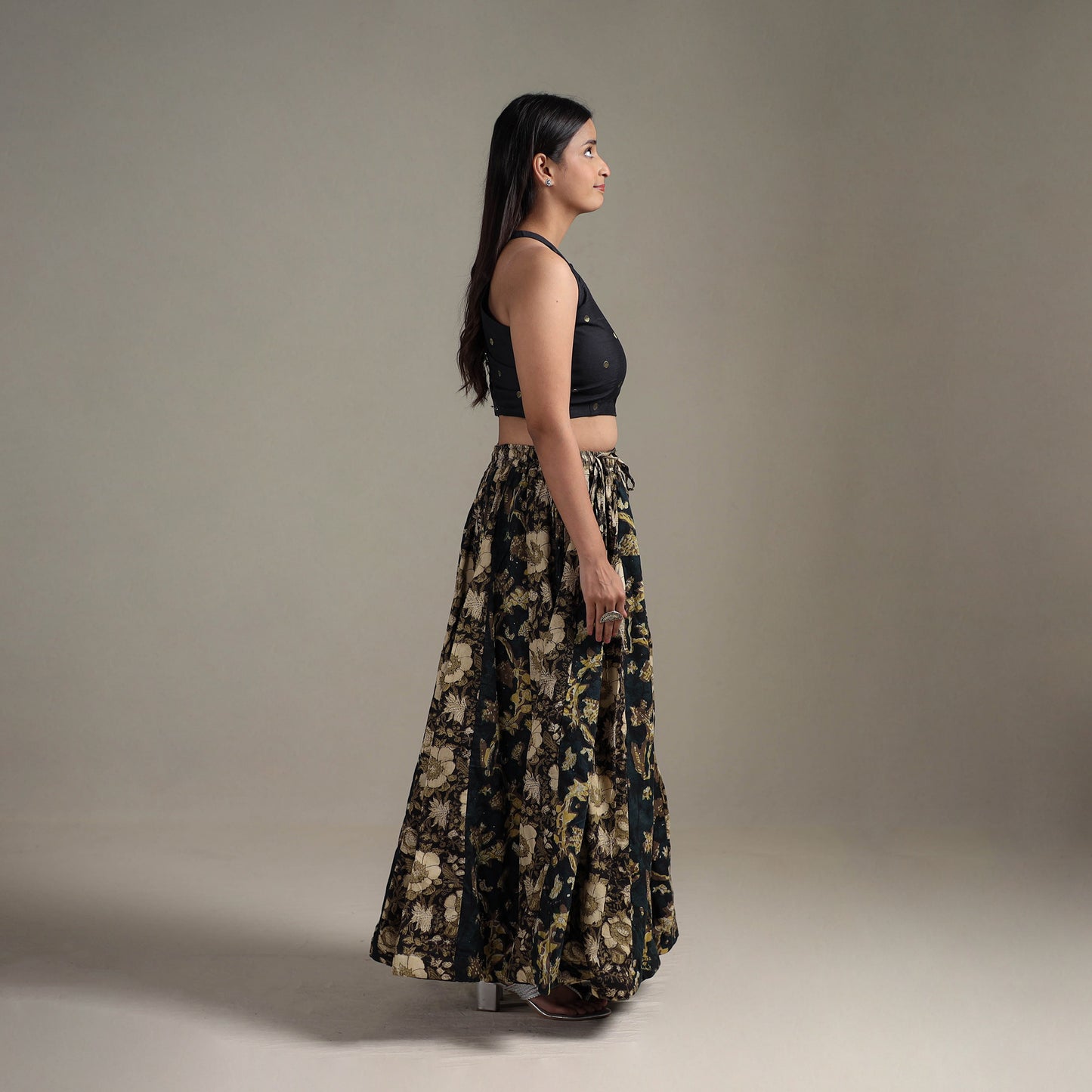 Bagru Hand Block Print 24 Kali Patchwork Natural Dyed Cotton Long Skirt 08