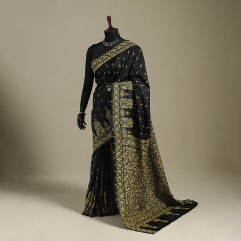 Black - hand embroidery bangalore silk handloom bengal