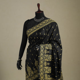 Black - hand embroidery bangalore silk handloom bengal
