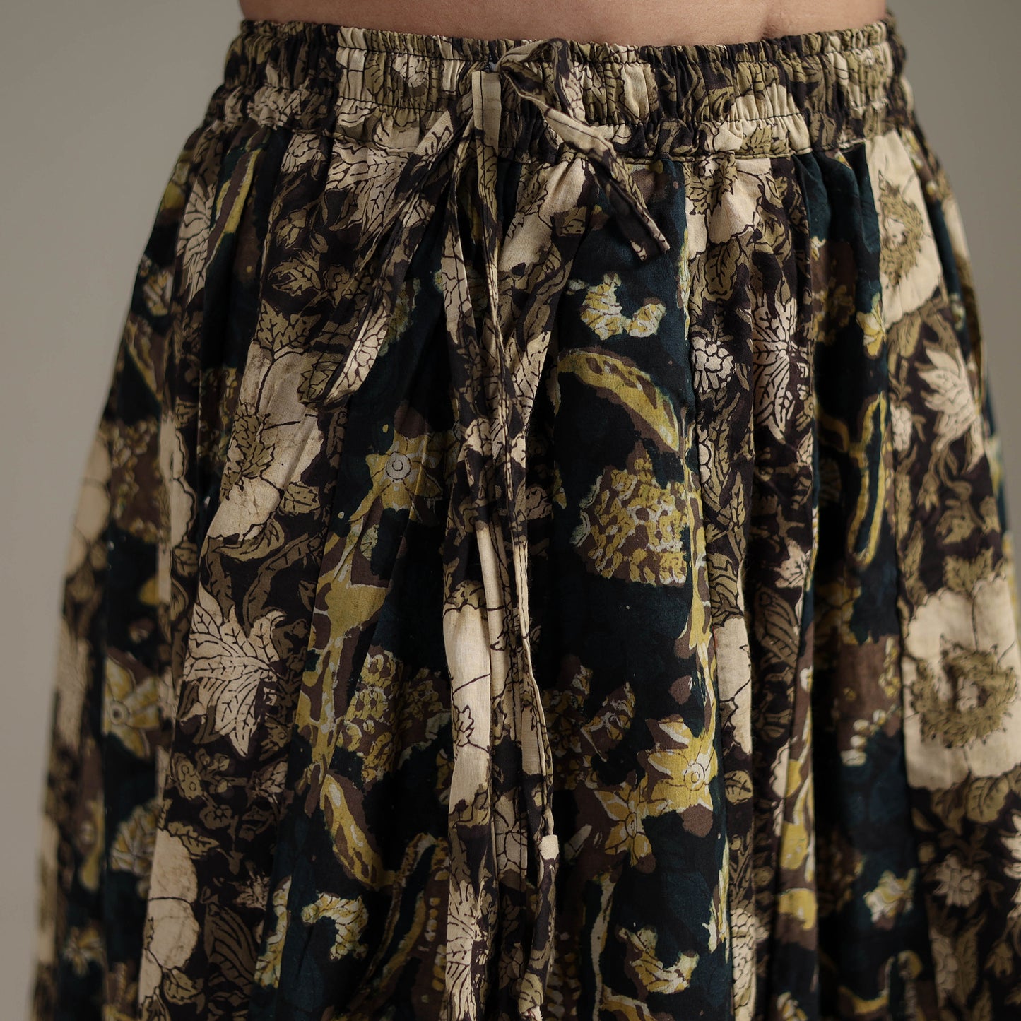 Bagru Hand Block Print 24 Kali Patchwork Natural Dyed Cotton Long Skirt 08