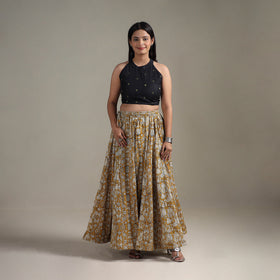 Bagru Hand Block Print 24 Kali Patchwork Natural Dyed Cotton Long Skirt 09