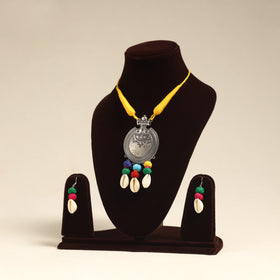 Navratri Special! Yellow German Silver Shell & Thread Beads Necklace Set