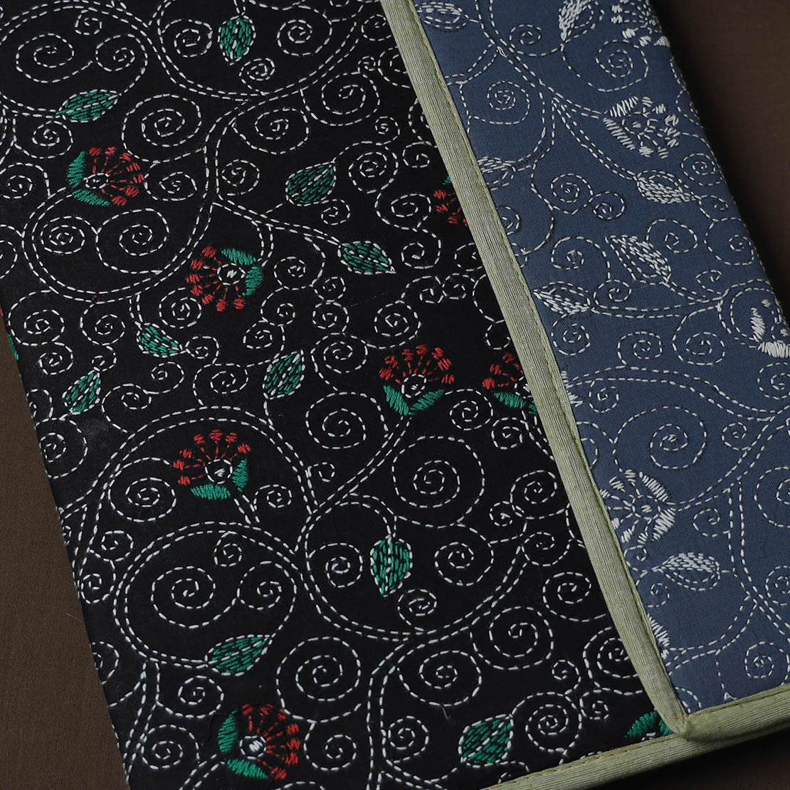 Black Handcrafted Bengal Kantha Work File Folder
