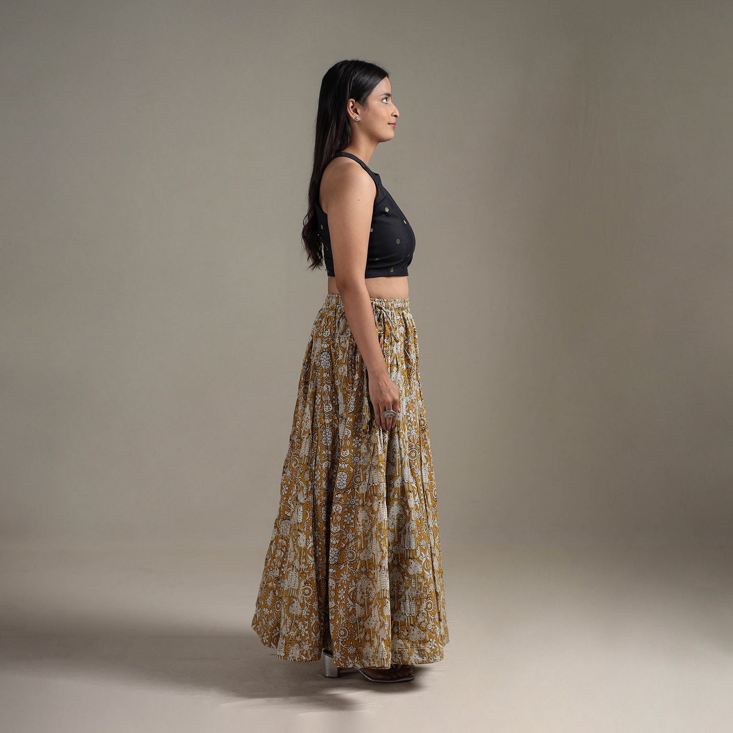 Bagru Hand Block Print 24 Kali Patchwork Natural Dyed Cotton Long Skirt 09