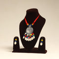 Navratri Special! Red German Silver Shell & Thread Beads Necklace Set