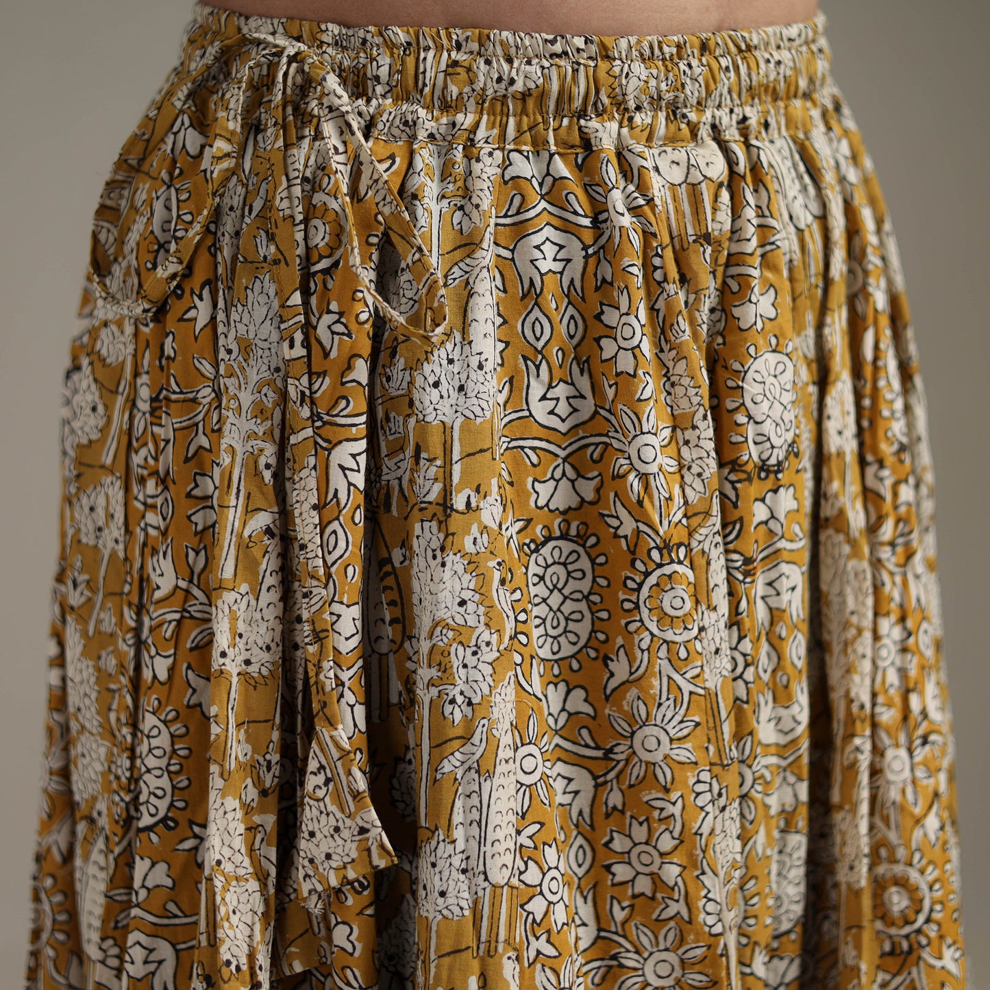 Bagru Hand Block Print 24 Kali Patchwork Natural Dyed Cotton Long Skirt 09