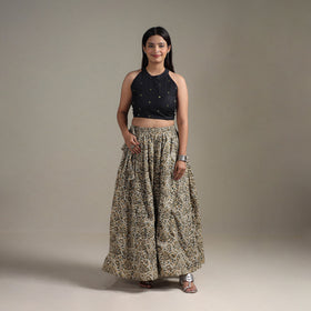 Bagru Hand Block Print 24 Kali Patchwork Natural Dyed Cotton Long Skirt 10