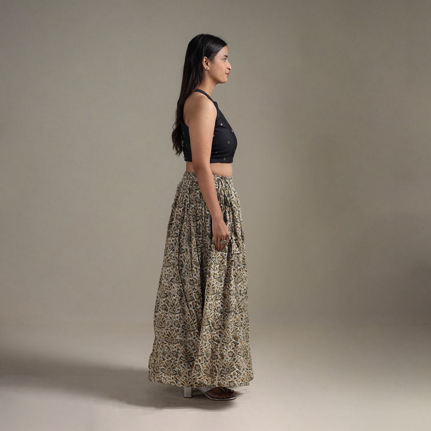 Bagru Hand Block Print 24 Kali Patchwork Natural Dyed Cotton Long Skirt 10