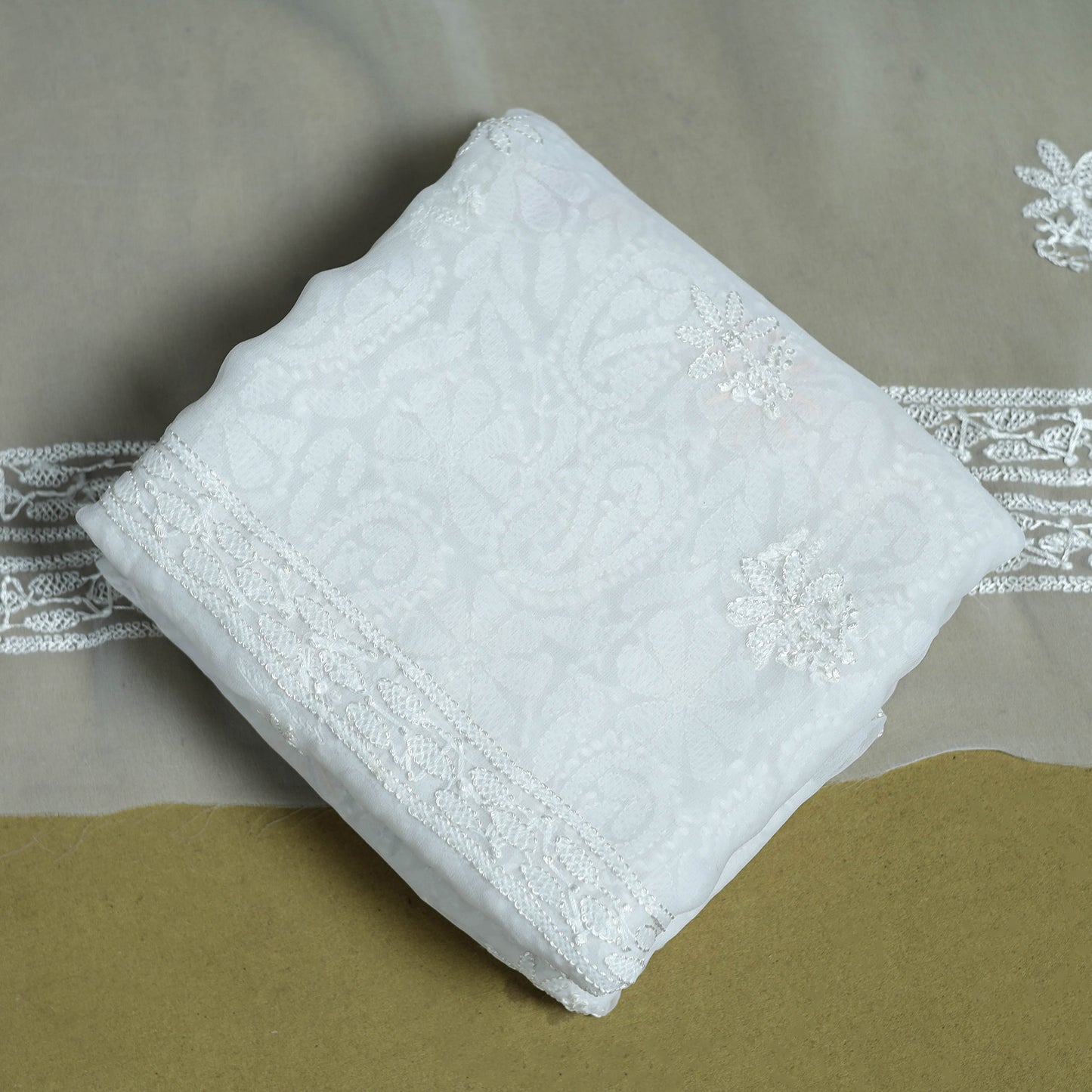 Lucknowi Hand Embroidered Chikankari Georgette 3pc Unstitched Dress Material 01