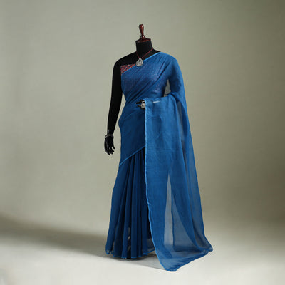 Blue - Nazaakat Kota Doria Cotton Plain Saree with Blouse & Jewellery Set 26