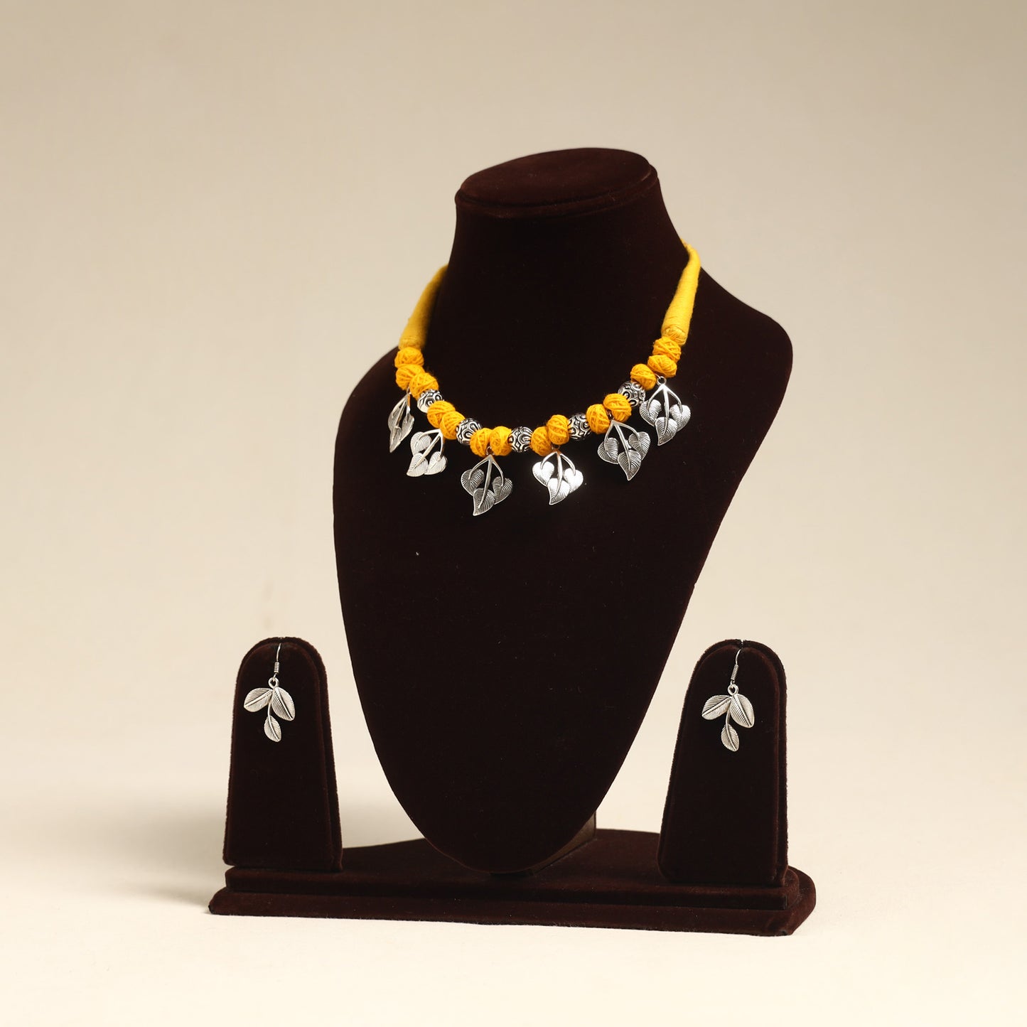 Navratri Special! Yellow German Silver Thread Beads Necklace Set